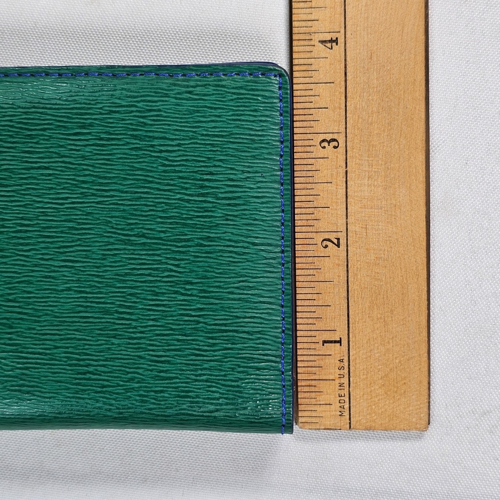 Lauren Ralph Lauren Green Textured Leather Slim Bifold Wallet Blue Stitching - Picture 8 of 10